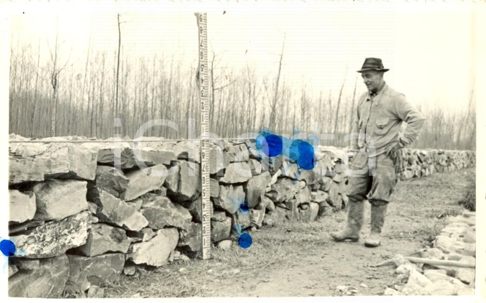 Fotografia d'epoca originale 1955 ca ZINASCO Impresa GALANDINI Rinforzo difesa colatore CANAROLO Foto 1