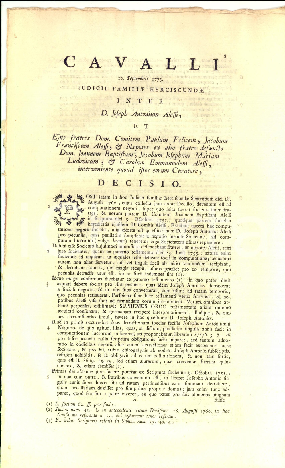 Documento originale, autentico 1773 TORINO Conte Giuseppe Antonio ALESSI contro i fratelli per eredità paterna 1