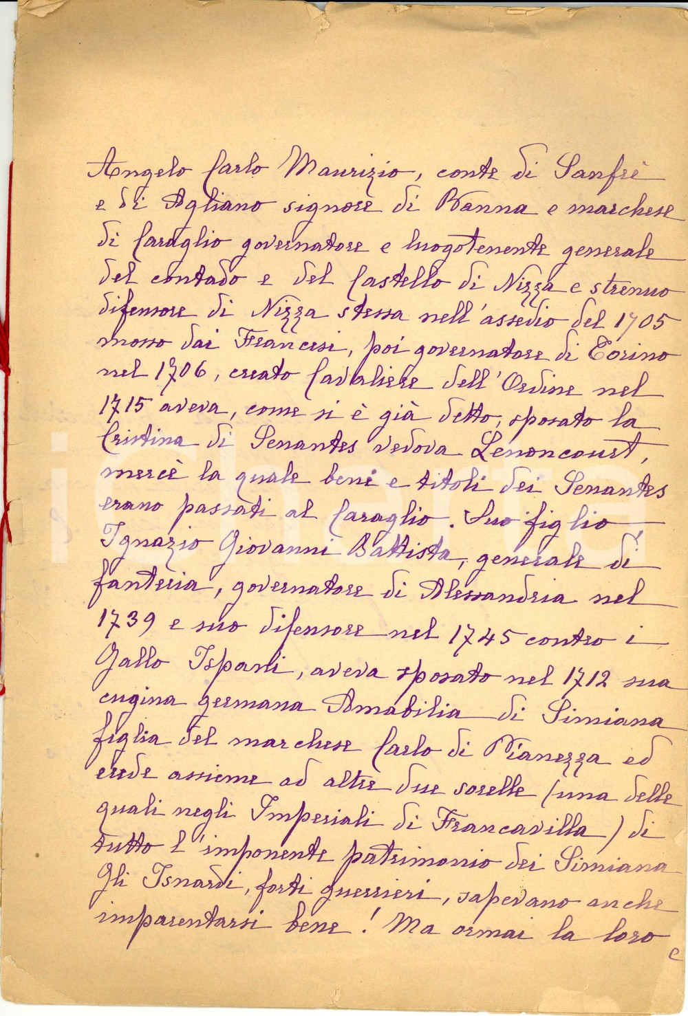 Manoscritto, lettera originale 1910 ca TORINO Sulla nobiltà astigiana: famiglie ISNARDI e ASINARI Manoscritto 1
