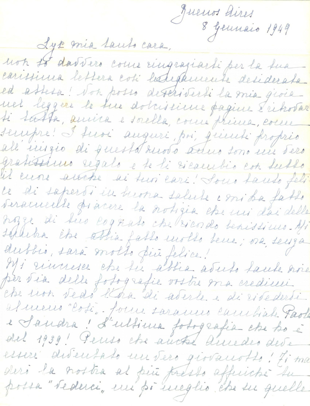 Manoscritto, lettera originale 1949 BUENOS AIRES Maria CALAMARI BOSCH sogna il ritorno in Italia AUTOGRAFO 1