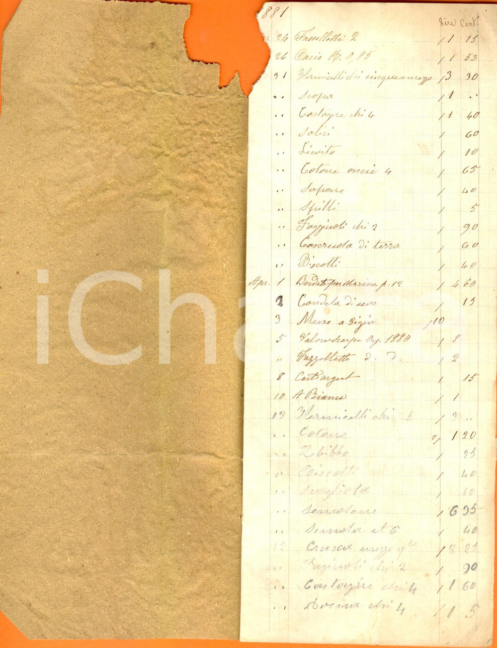 Documento originale, autentico 1881 IMPERIA (?) Registro spese quotidiane di una madre di famiglia 16 pagg. 1