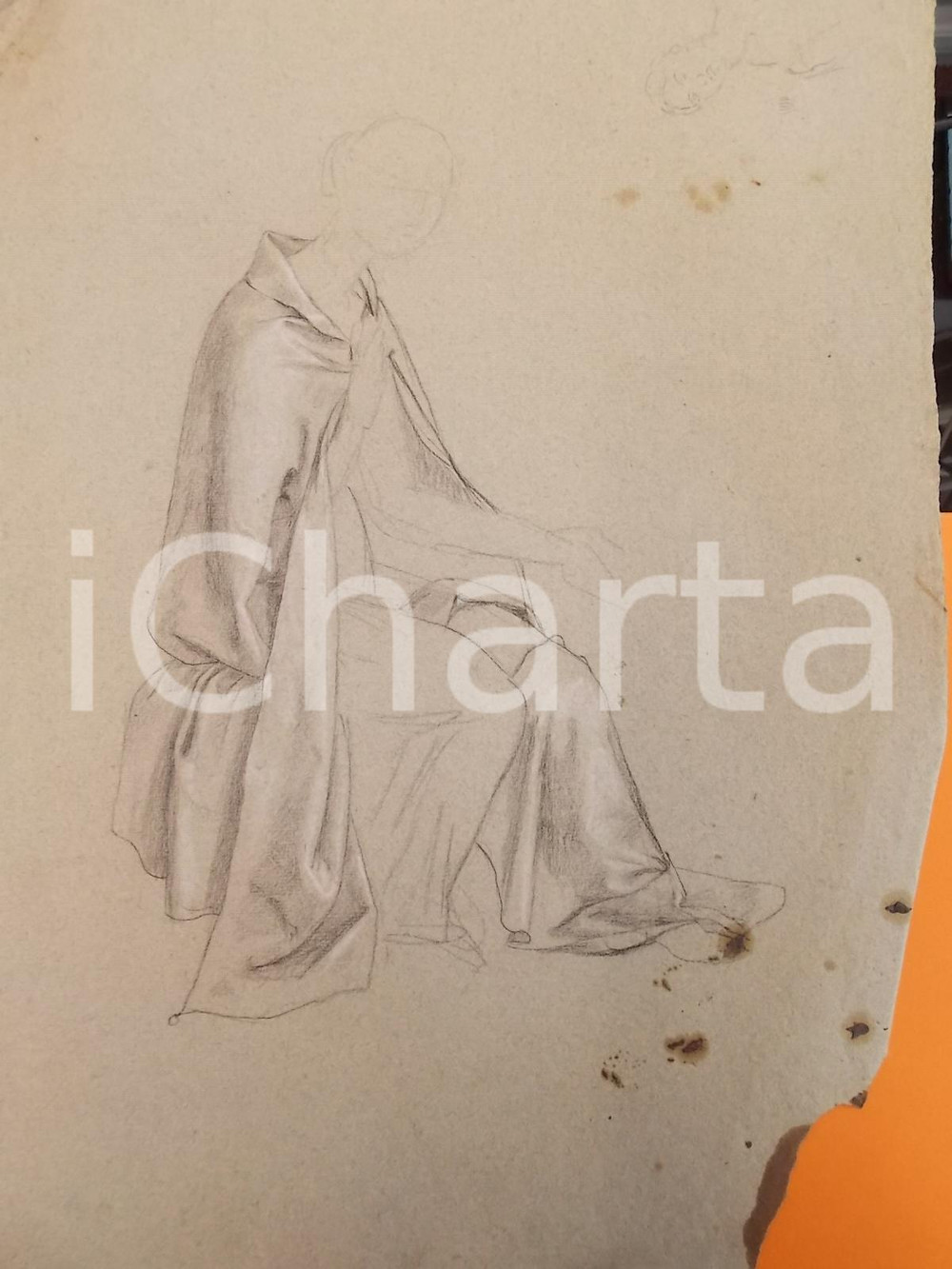 Stampa, bozzetto originale 1910 ca BIELLA Bozzetto di statua in edificio religioso DISEGNO A MANO 27 x 40 1
