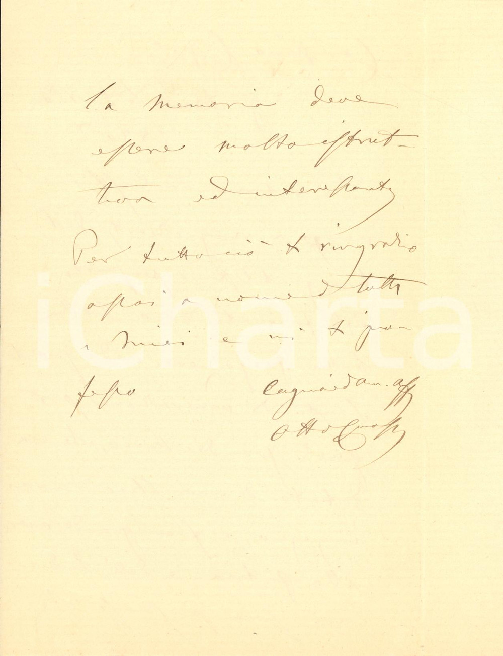 Autografo originale 1880 GREZZANO VR Marchese Ottavio di CANOSSA ringrazia per un libro Autografo 1