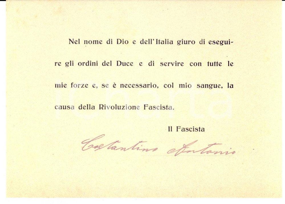 Documento originale, autentico 1930 ca Giuramento del fascista Antonio COSTANTINO Documento 1