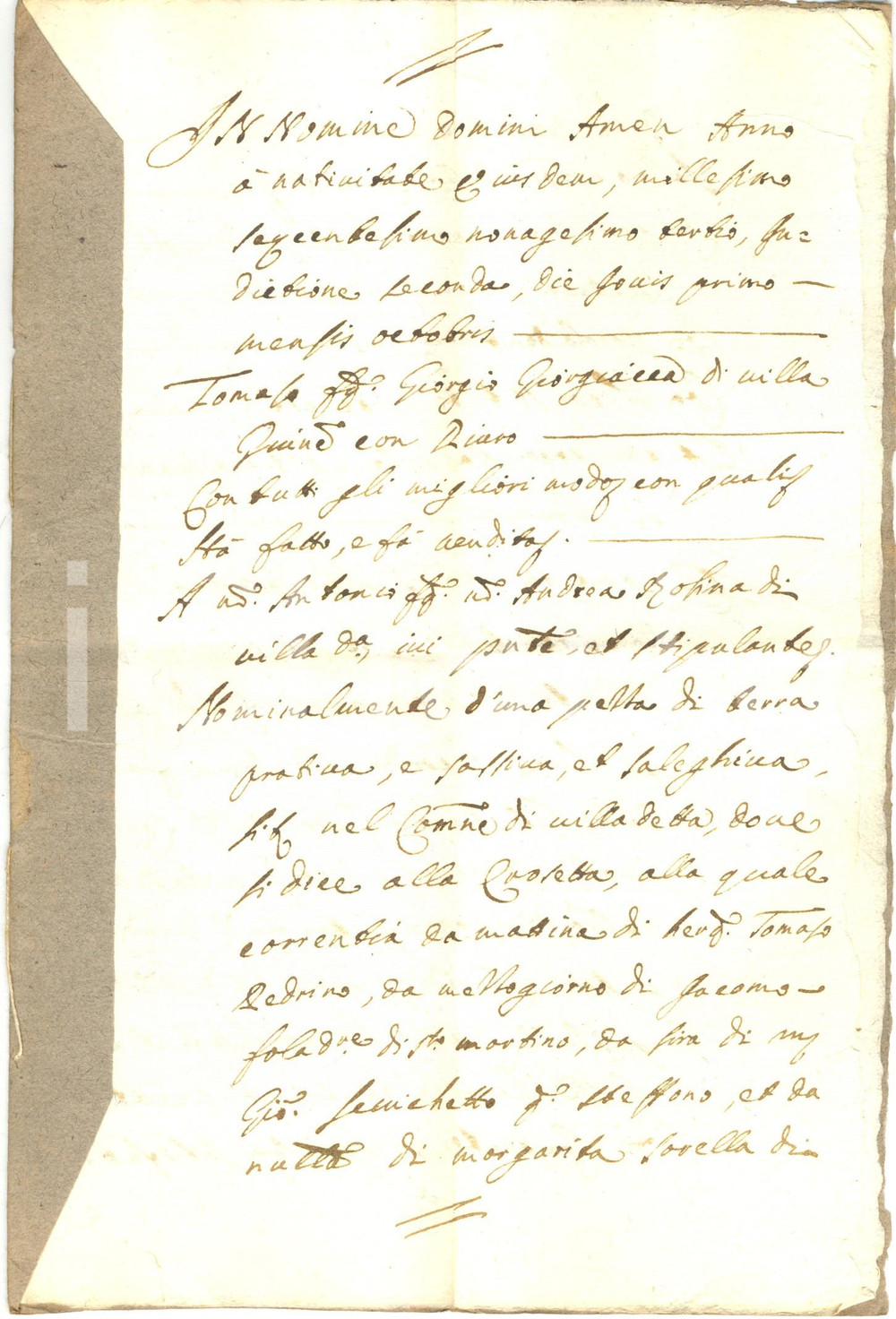 Documento originale, autentico 1693 VILLA DI CHIAVENNA SO Tommaso GIORGIACCA vende terra ad Antonio ROSINA 1