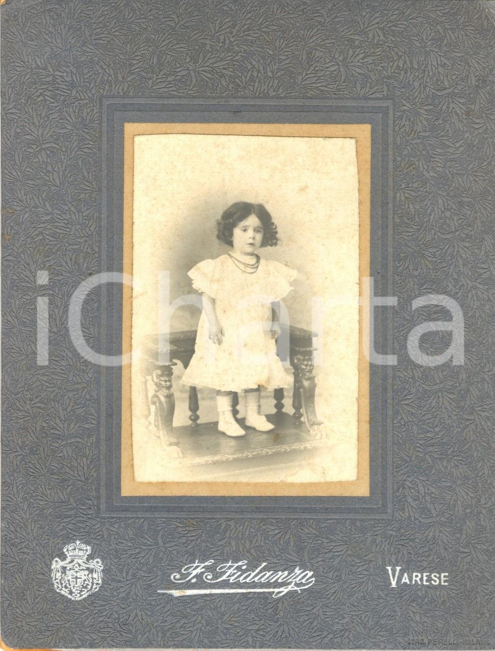 Fotografia d epoca originale 1904 VARESE Ritratto di bambina con collana di perle Foto Francesco FIDANZA 1
