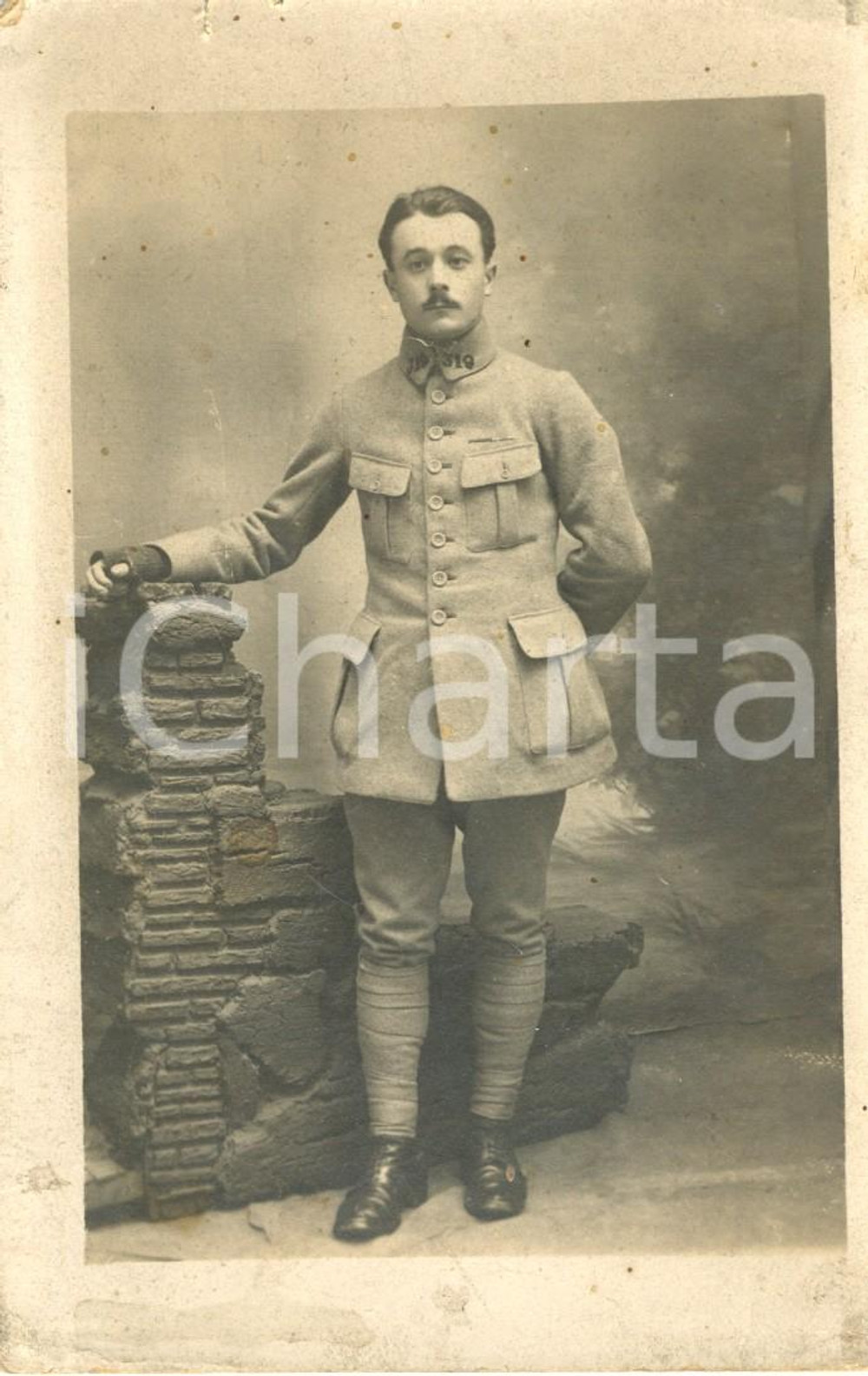 Fotografia d'epoca originale 1918 WW1 LIMOGES (F) Portrait d'officier 319e Régiment Infanterie *PHOTO 1