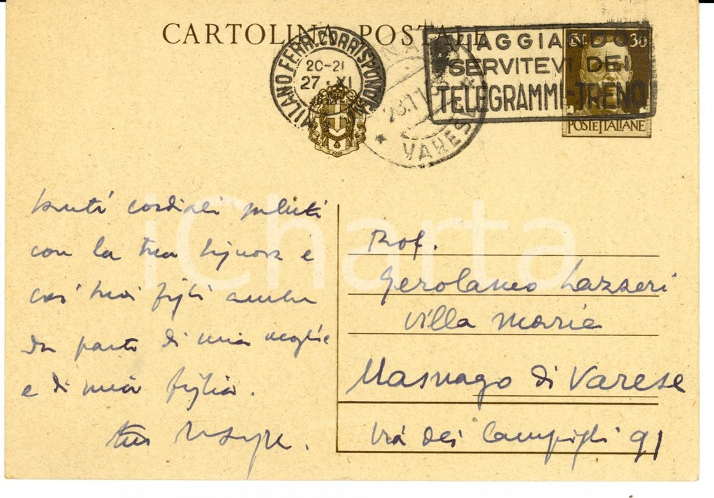 Autografo originale 1938 MILANO Umberto SEGRE sulle condizioni della figlia neonata Autografo 1