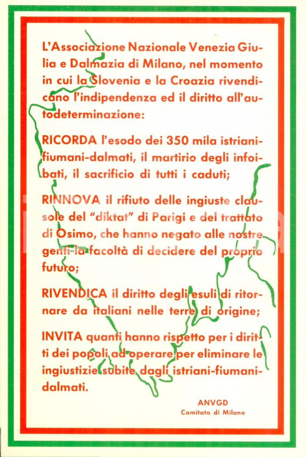 Cartolina originale da collezione 1950 ca MILANO ANVGD Associaz. VENEZIA GIULIA DALMAZIA Autografo Anna DE SIMONE 1
