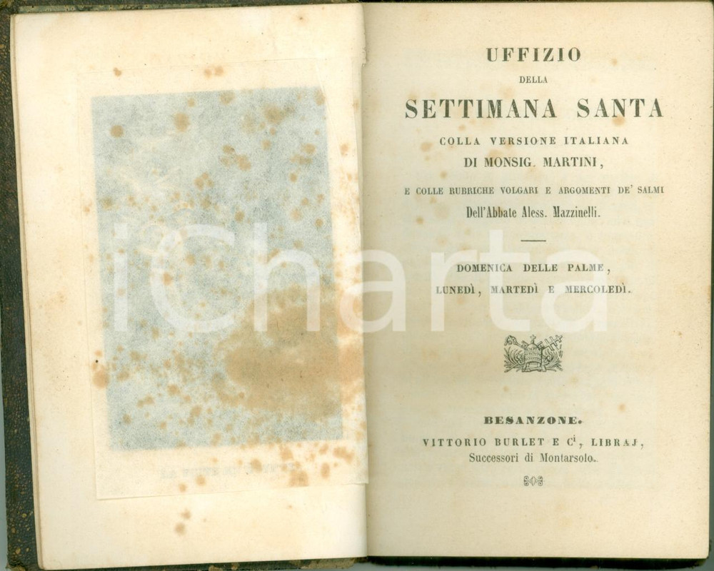 Libro, pubblicazione d epoca 1875 ca UFFIZIO DELLA SETTIMANA SANTA Domenica delle PALME Ed. Burlet 1