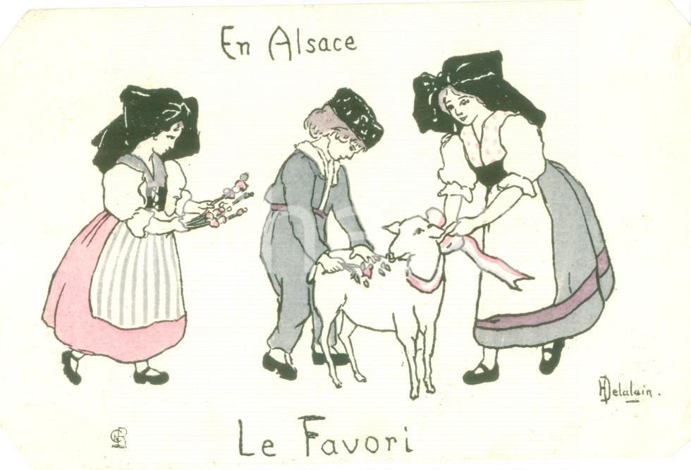 Cartolina originale da collezione 1930 ca Henriette DELALAIN En Alsace le favori Cartolina ILLUSTRATA FP NV 1