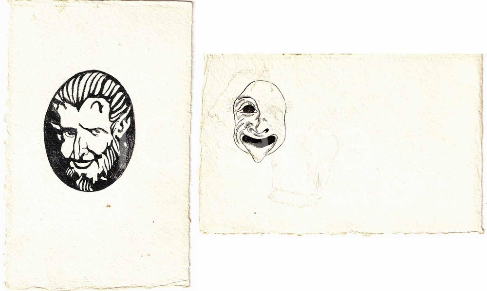 Stampa, bozzetto originale 1930 ca GENOVA Studi maschere teatrali Cesare MAXERA bozzetto per cartolina 1