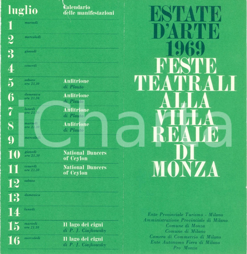 Oggetto da collezione cartaceo 1969 MONZA ESTATE D'ARTE Programma feste teatrali alla VILLA REALE *Opuscolo 1