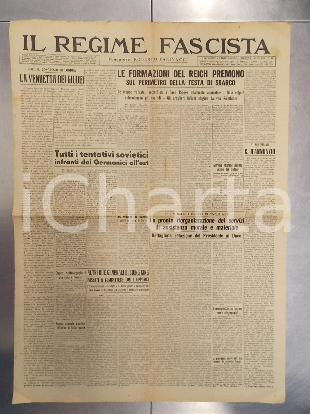 Giornale, rivista storica 1944 IL REGIME FASCISTA RSI Gli ebrei hanno voluto la guerra contro i nazisti 1