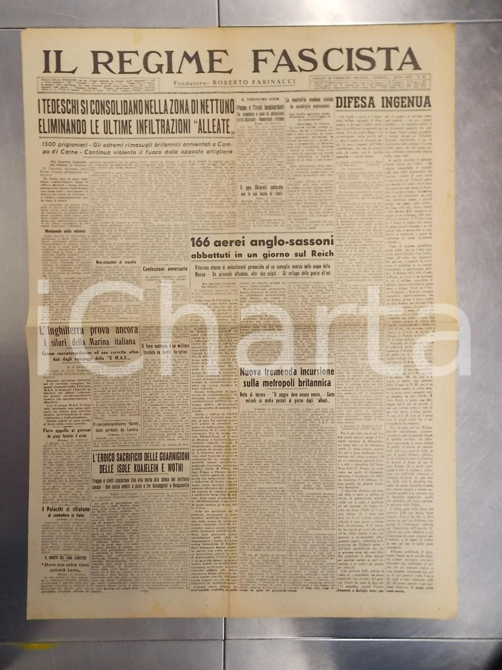 Giornale, rivista storica 1944 IL REGIME FASCISTA RSI Truppe tedesche vincono ovunque a NETTUNO Giornale 1