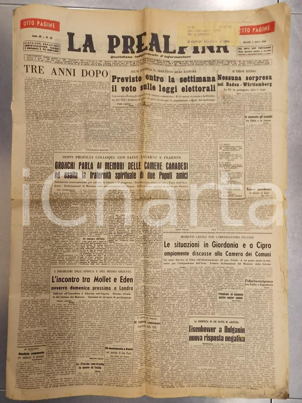 Giornale, rivista storica 1956 LA PREALPINA Tre anni dopo la morte di STALIN Giornale 1