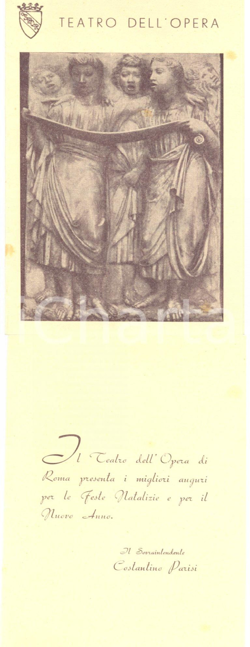Documento originale, autentico 1955 ca ROMA Teatro dell Opera Costantino PARISI augura Buon NATALE Biglietti 1