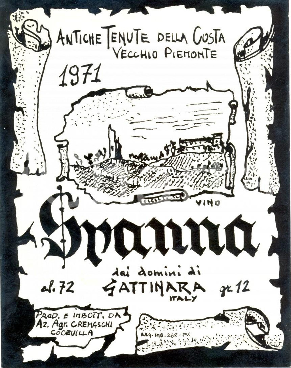 Materiale pubblicitario d’epoca 1970 ca CODEVILLA (PV) VINO SPANNA Azienda CREMASCHI Etichetta ILLUSTRATA 1