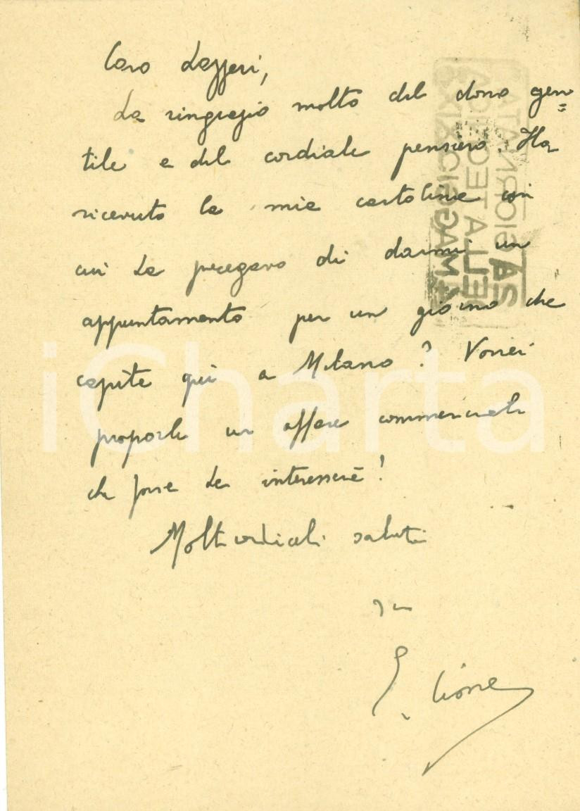 Autografo originale 1941 MILANO Domenico Edmondo CIONE propone affare commerciale a Gerolamo LAZZERI 1