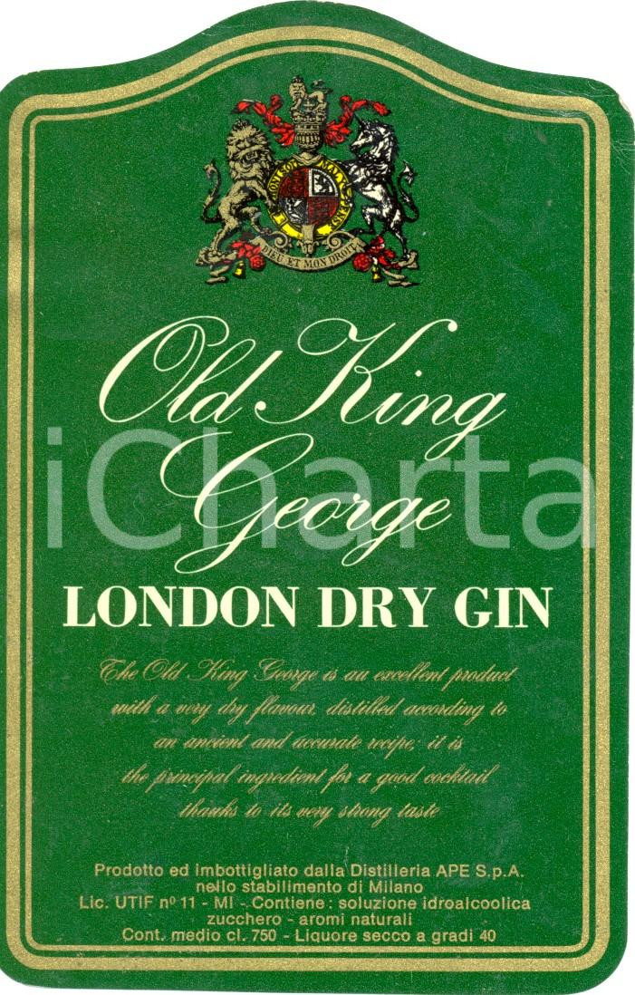 Materiale pubblicitario d’epoca 1970 ca MILANO OLD KING GEORGE London Dry GIN APE Etichetta ILLUSTRATA 1