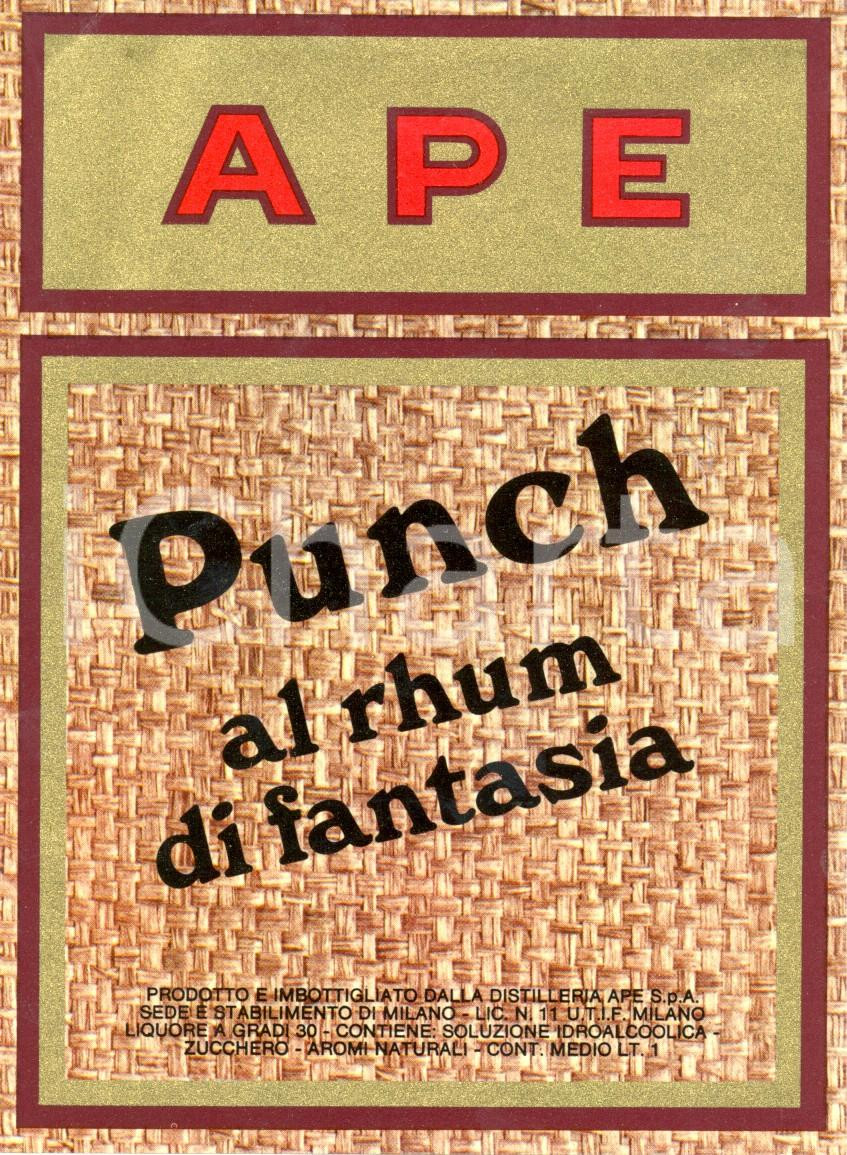Materiale pubblicitario d’epoca 1970 ca MILANO APE PUNCH al rhum di fantasia Etichetta pubblicitaria 1