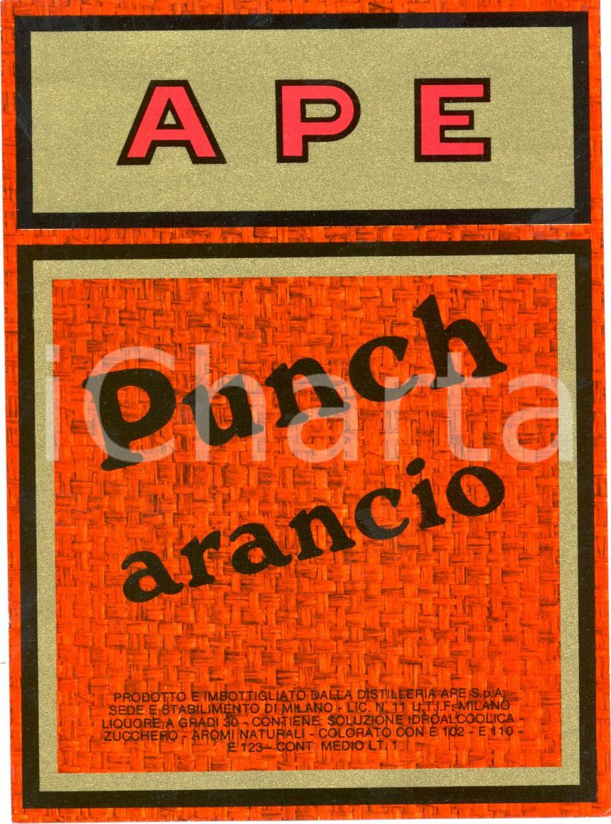 Materiale pubblicitario d’epoca 1970 ca MILANO APE PUNCH ARANCIO Etichetta pubblicitaria d epoca 1