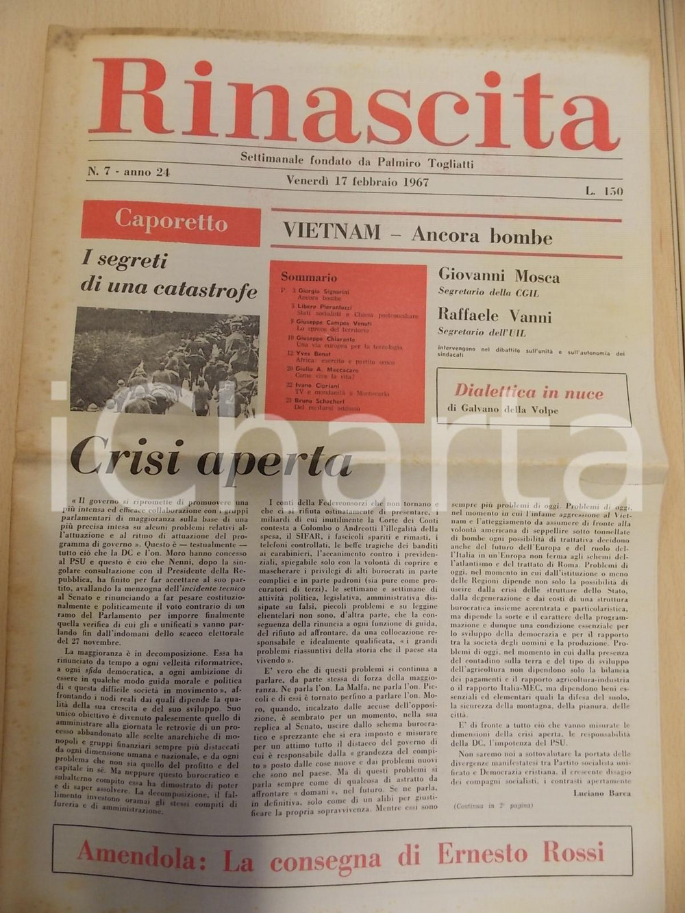 Giornale, rivista storica 1967 RINASCITA Michele RAGO Catastrofe di CAPE KENNEDY Giornale 1