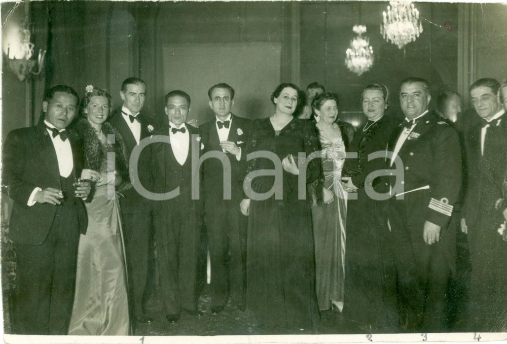 Fotografia d epoca originale 1943 MADRID Comandante FILIASI a cena con ufficiali giapponesi FOTOGRAFIA 1