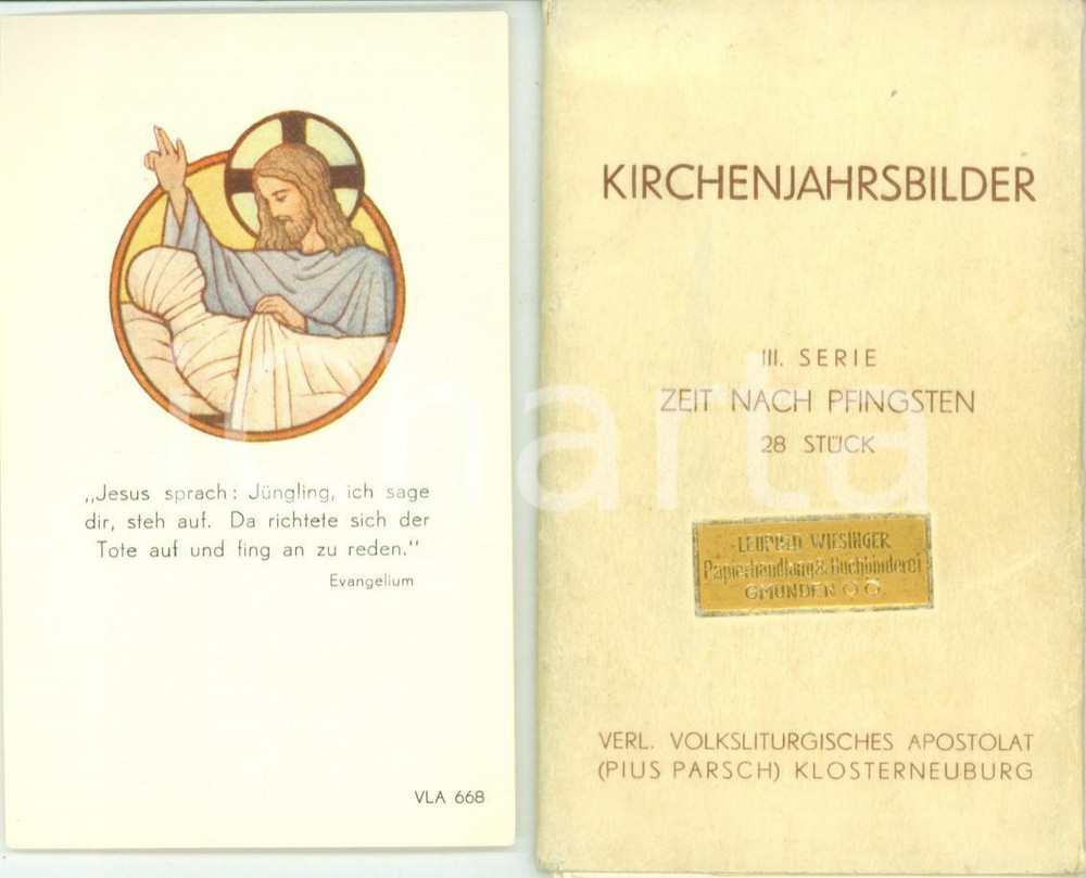 Documento originale, autentico 1950 ca KIRCHENJAHRSBILDER Zeit nach Pfungsten 30 immagini A COLORI figurine 1