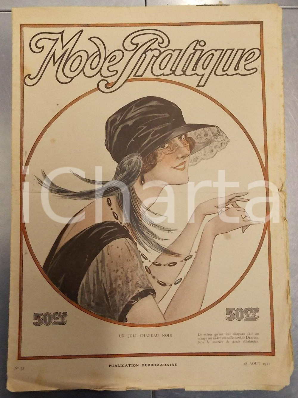 Giornale, rivista storica 1921 PARIS MODE PRATIQUE Journal femme et maison n°35 Bel cappello nero 1