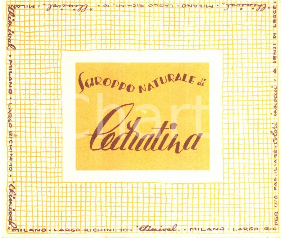 Materiale pubblicitario d’epoca 1970 ca MILANO CHIMIVAL Sciroppo naturale di cedratina ETICHETTA pubblicitaria 1