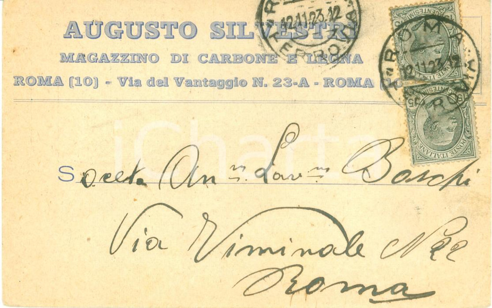 Cartolina originale da collezione 1923 ROMA Augusto SILVESTRI Magazzino di carbone e legna *Cartolina INTESTATA 1