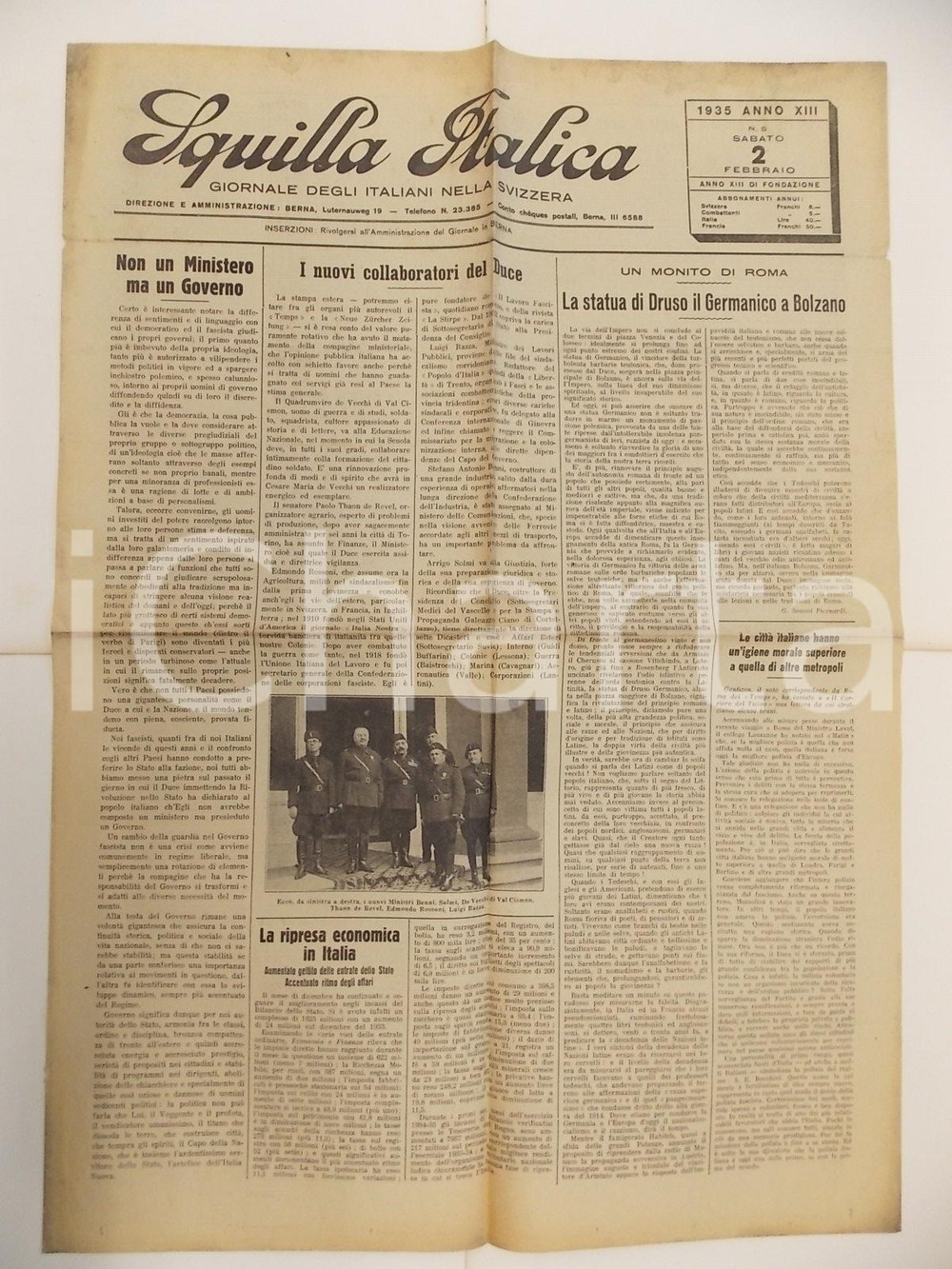 Giornale, rivista storica 1935 SQUILLA ITALICA Statua di Druso il Germanico a BOLZANO Giornale 1