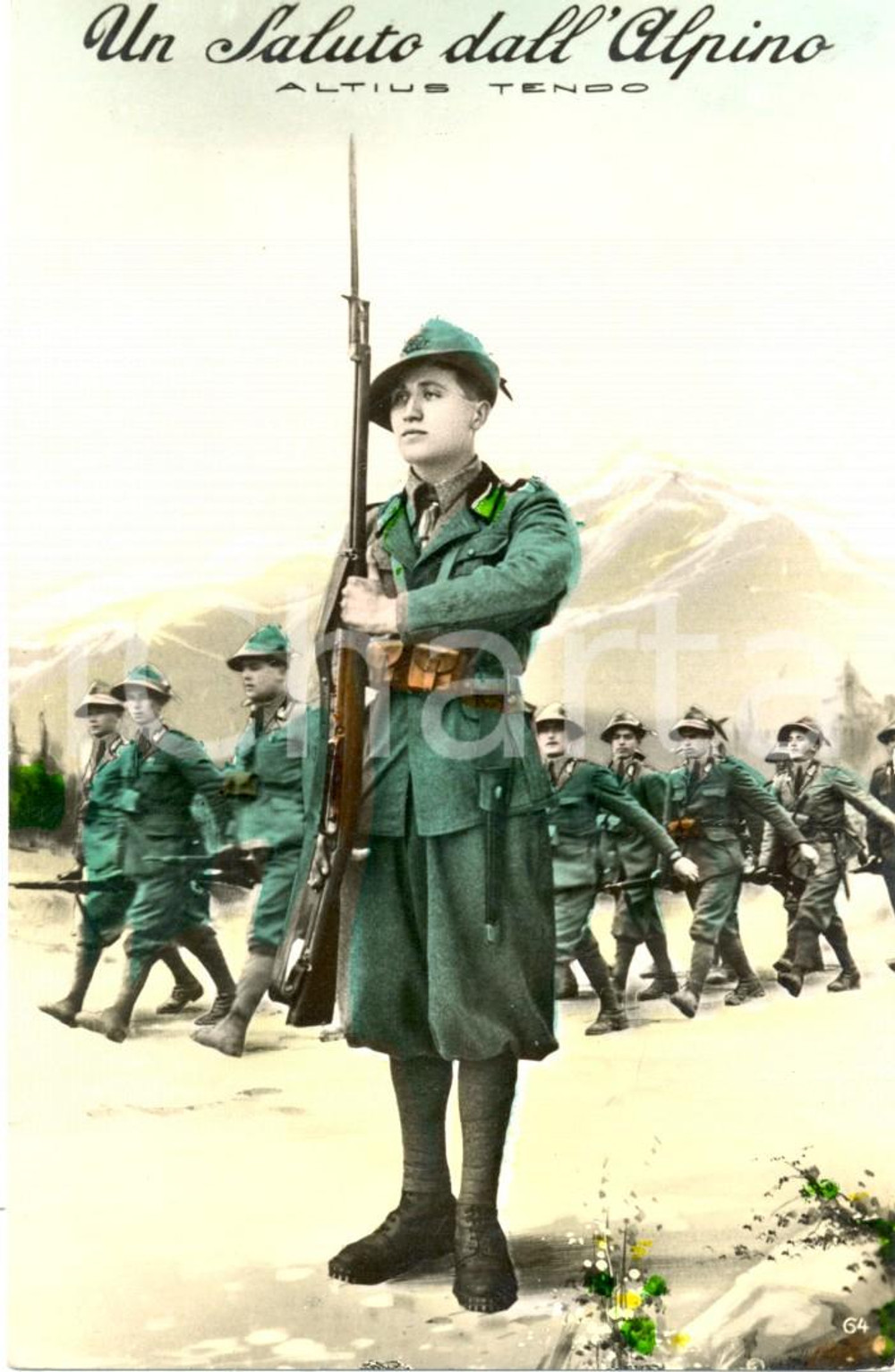 Cartolina originale da collezione 1941 Un saluto dall Alpino ALTIUS TENDO Cartolina FP NV 1