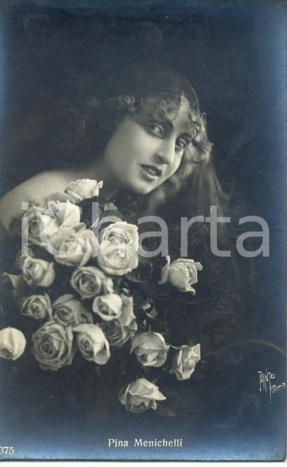 Cartolina originale da collezione 1920 ca CINEMA Pina MENICHELLI Ritratto attrice e mazzo di rose Cartolina FP NV 1