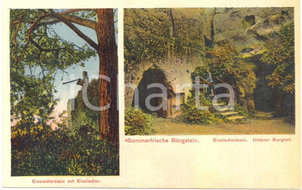 Cartolina originale da collezione 1940 ca BURGSTEIN GERMANIA Vedutine grotte di eremiti Cartolina FP NV 1