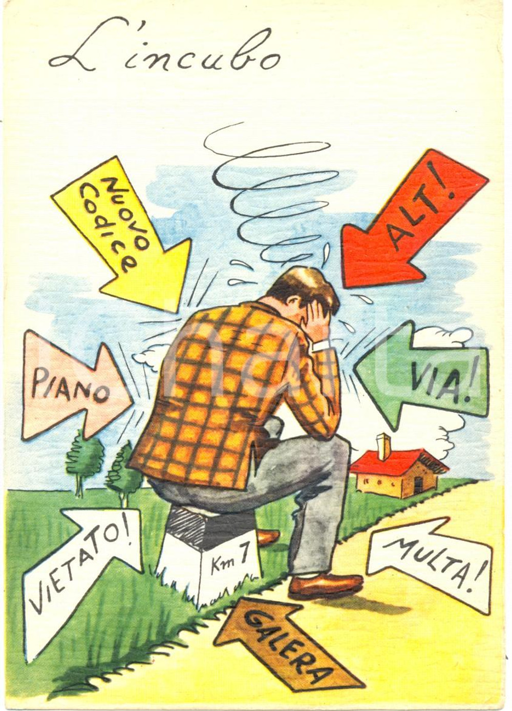 Cartolina originale da collezione 1959 NUOVO CODICE STRADALE L incubo Cartolina satirica FG NV 1