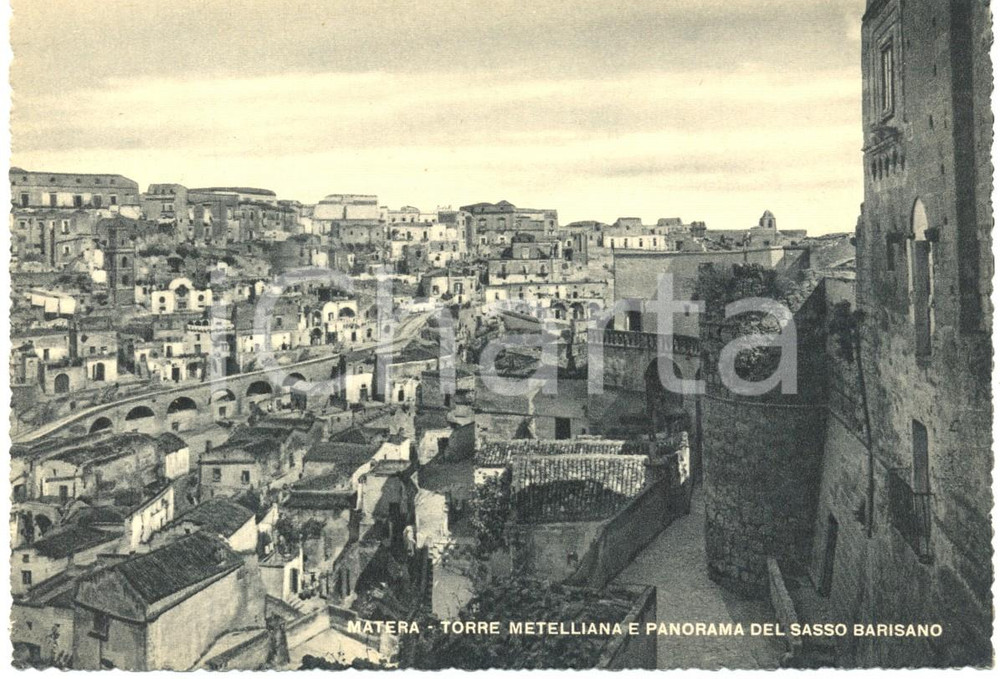 Cartolina originale da collezione 1940 ca MATERA Torre METELLIANA e panorama del SASSO BARISANO Cartolina FG NV 1