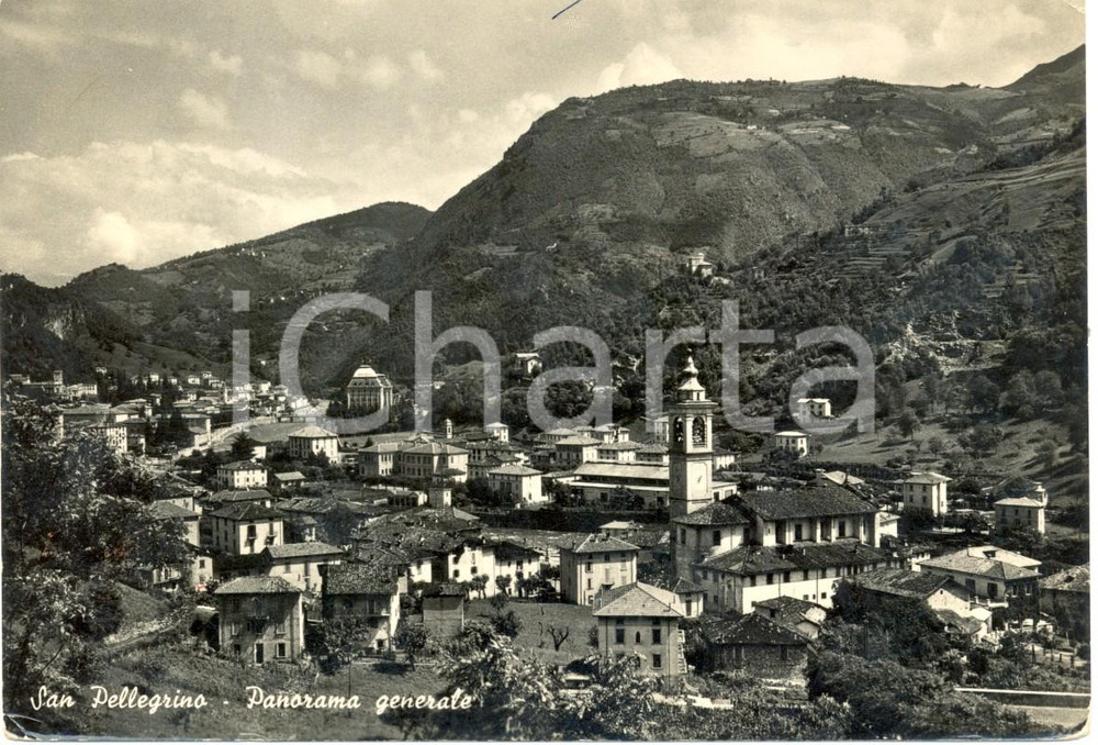 Cartolina originale da collezione 1950 SAN PELLEGRINO TERME BG Panoramica aerea del paese Cartolina FG VG 1