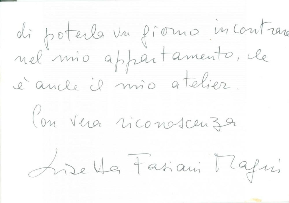 Autografo originale 1990 MILANO Lisetta FASIANI MAGNI invia scritti in visione Biglietto AUTOGRAFO 1