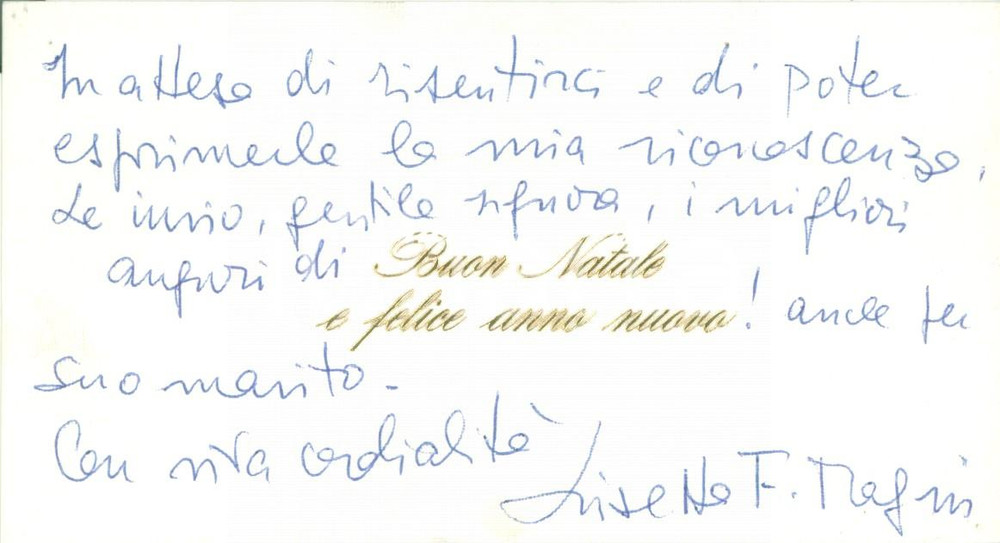 Autografo originale 1995 ca MILANO Lisetta FASIANI MAGNI invia auguri per NATALE Biglietto AUTOGRAFO 1