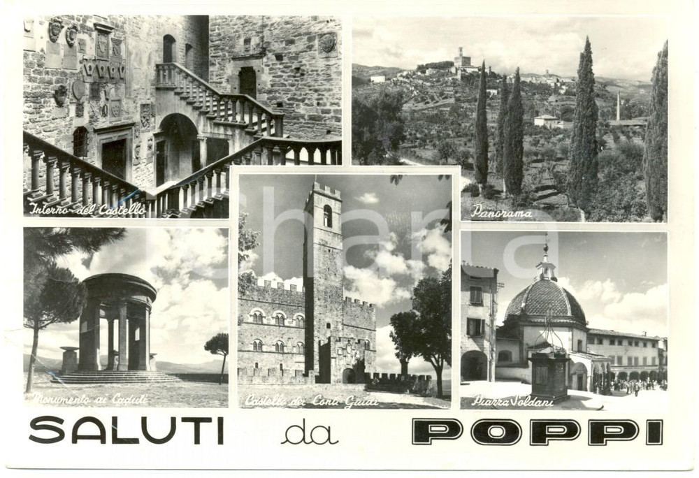 Cartolina originale da collezione 1973 POPPI AR Vedutine Castello conti GALDI Monumento Caduti Cartolina FG VG 1