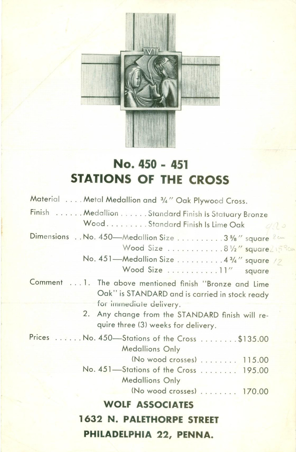 Materiale pubblicitario d’epoca 1935 ca PHILADELPHIA Stations of the Cross  WOLF ASSOCIATES Volantino 1