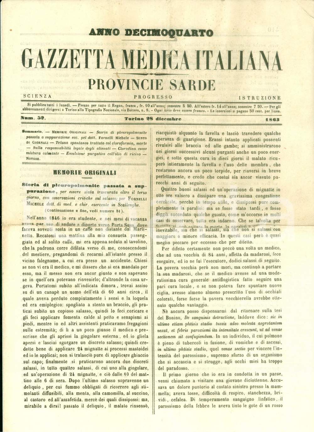 Giornale, rivista storica 1863 GAZZETTA MEDICA ITALIANA Responsabilità legale degli alienati Giornale 1