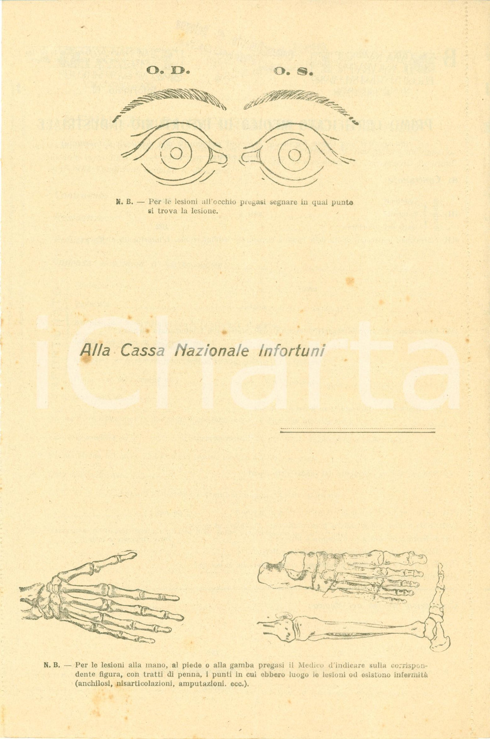 Documento originale, autentico 1935 ca MODENA Cassa Nazionale Assicurazione Infortuni Modulo ILLUSTRATO 1