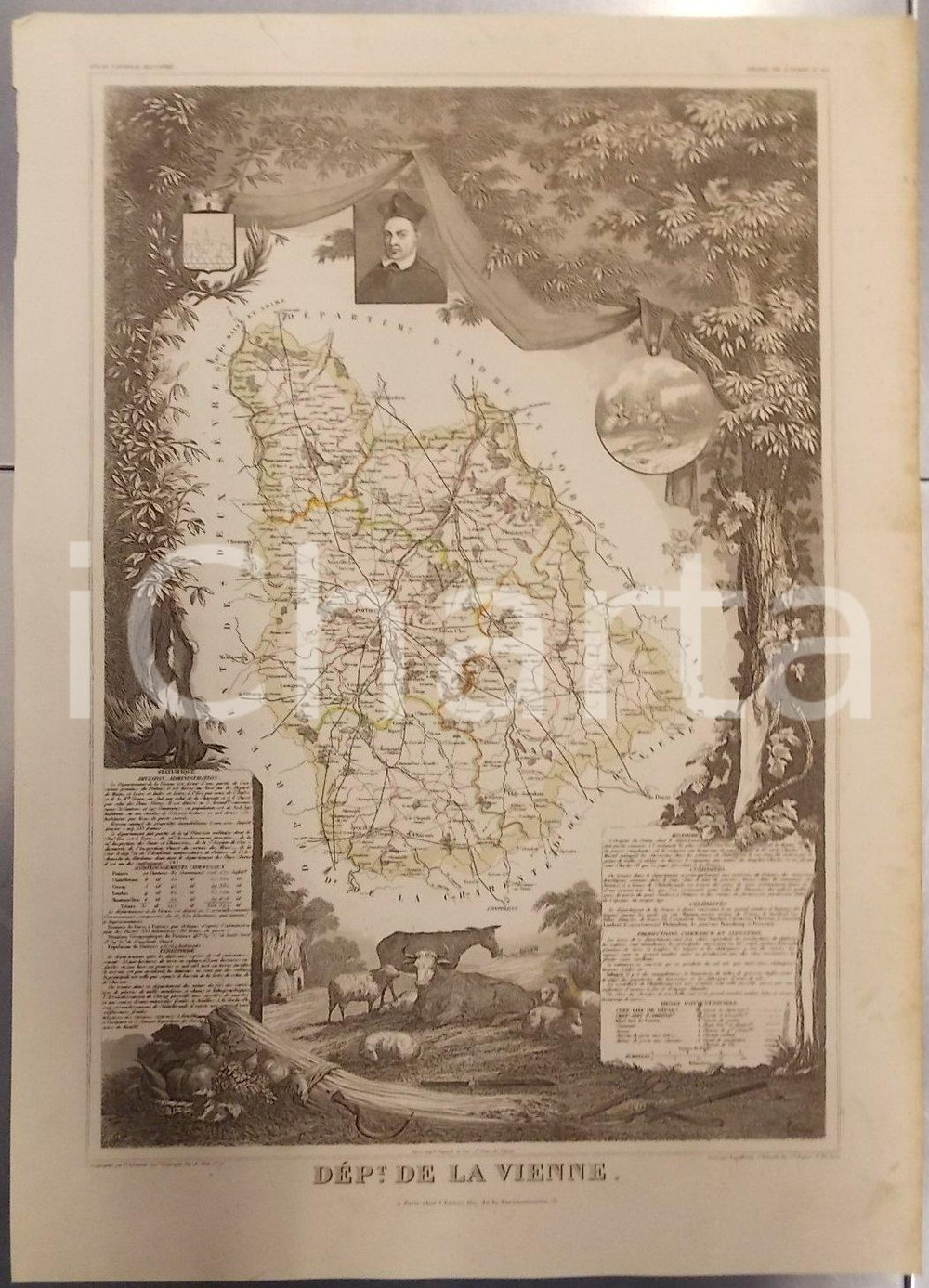 Stampa, bozzetto originale 1861 PARIS Atlas National de la France illustré Département de la VIENNE n° 83 1
