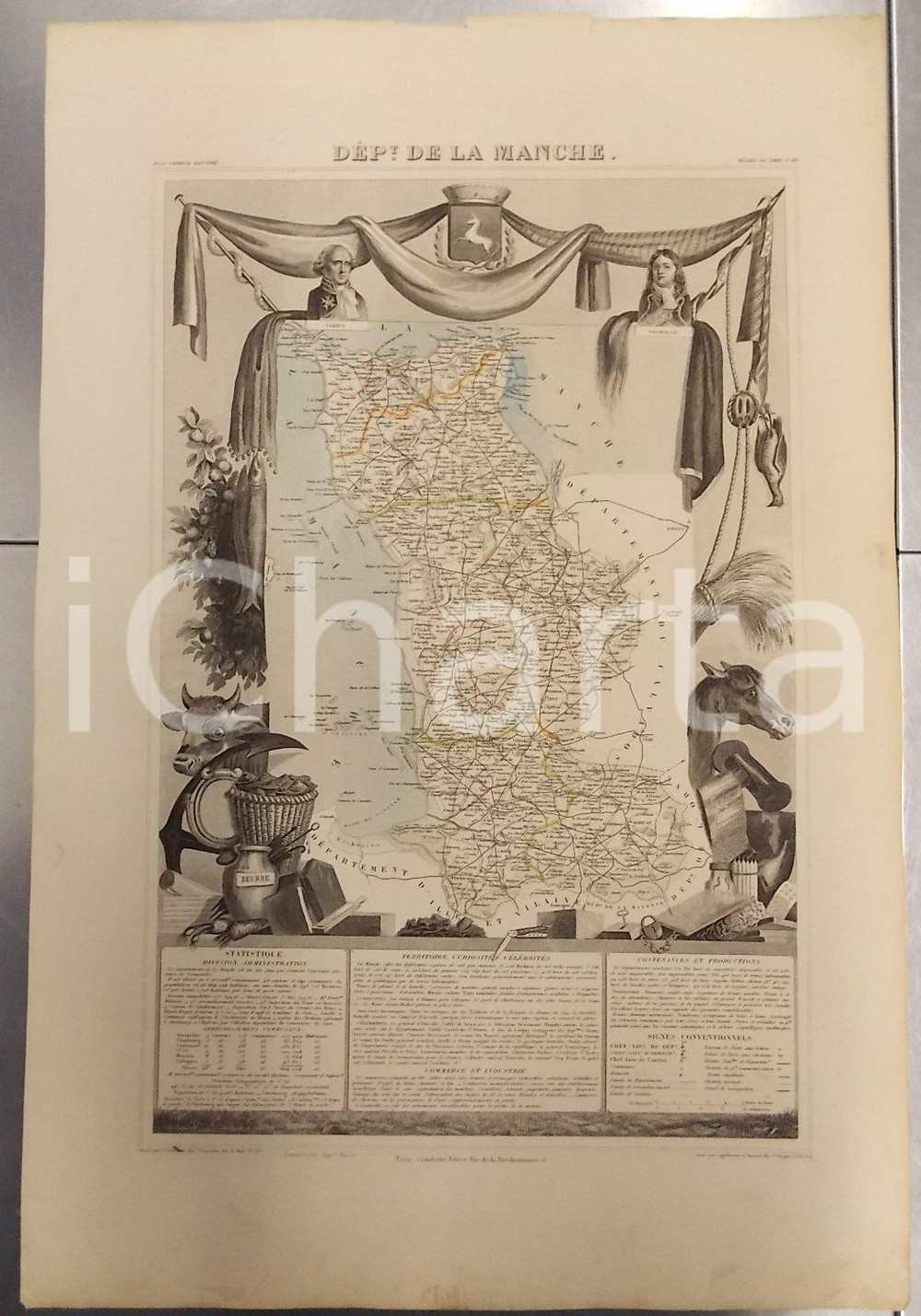 Stampa, bozzetto originale 1861 PARIS Atlas National de la France illustré  Département de la MANCHE n° 49 1