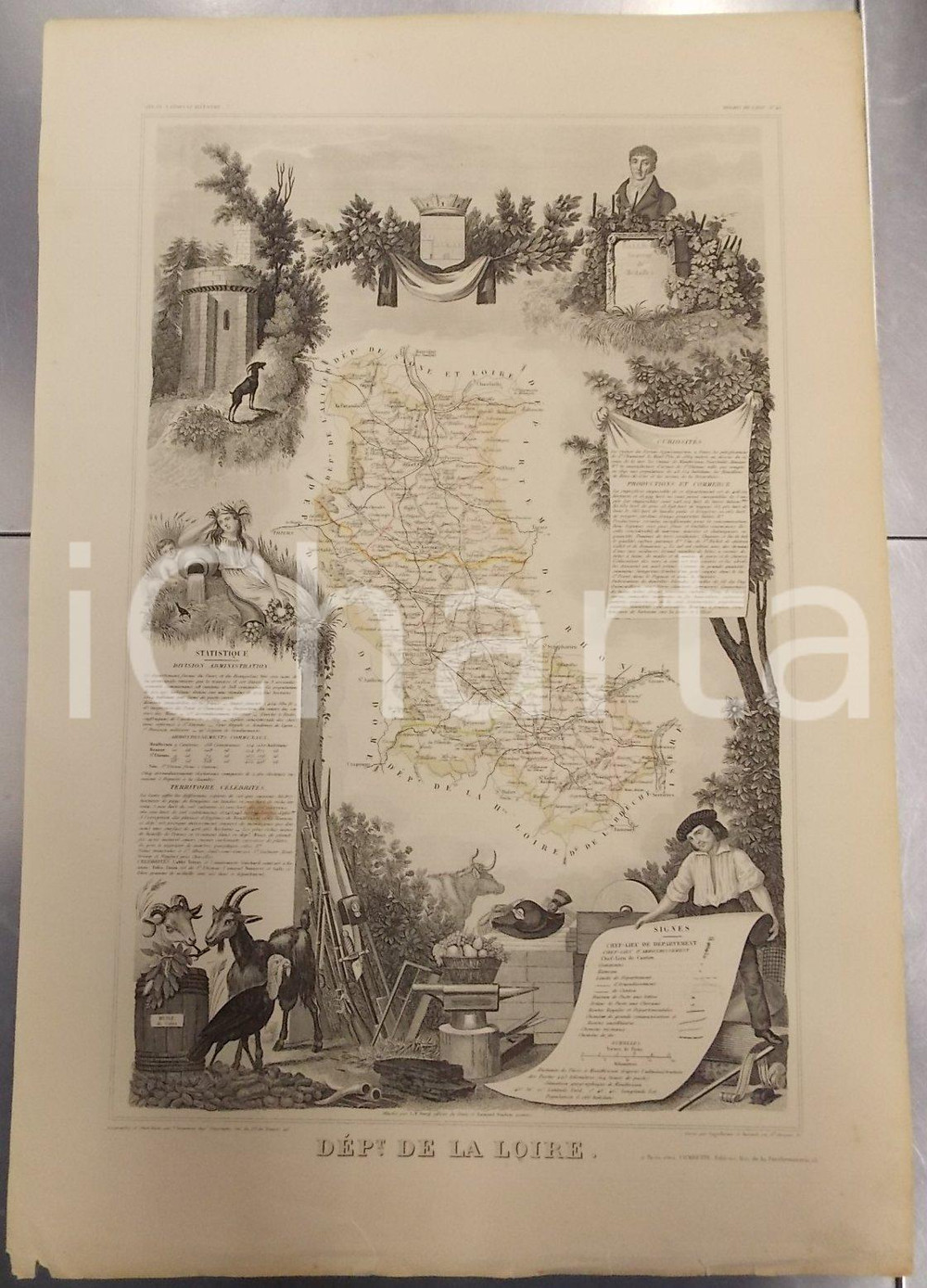 Stampa, bozzetto originale 1861 PARIS Atlas National de la France illustré  Département de la LOIRE n° 41 1