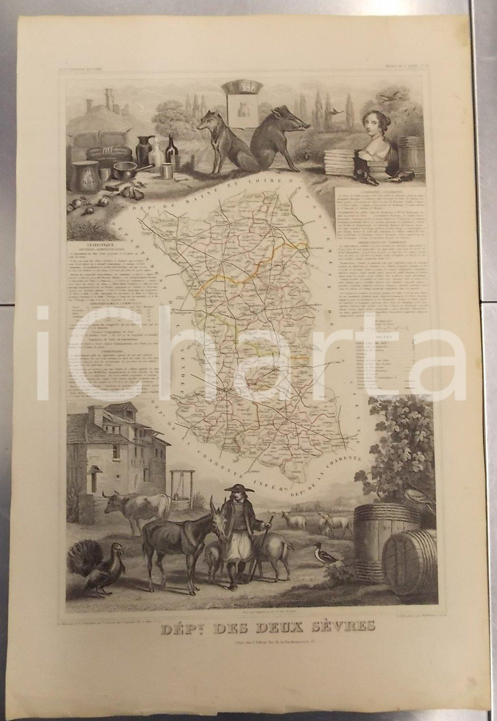 Stampa, bozzetto originale 1861 PARIS Atlas National de la France illustré Département des DEUX SEVRES n°76 1