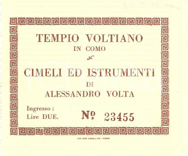 Oggetto da collezione cartaceo 1938 COMO Tempio Voltiano Cimeli ed istrumenti di Alessandro VOLTA Biglietto 1